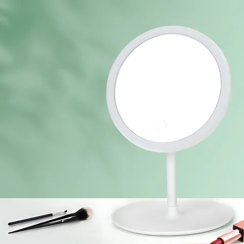 Косметичне дзеркало з LED-підсвіткою, з вбудованим акумулятором, кругле дзеркало для макіяжу, біле - фото 10