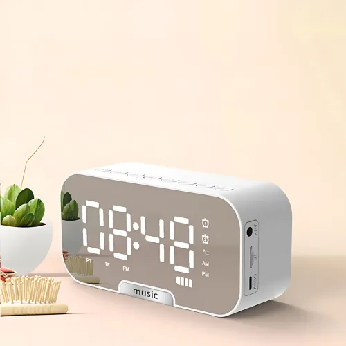 Дзеркальна мобільна колонка з годинником Q5 BT, 3W, Bluetooth, 2000 мА·год, РК-дисплей, FM-радіо, будильник, TF - фото 5