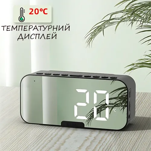 Дзеркальна мобільна колонка з годинником Q5 BT, 3W, Bluetooth, 2000 мА·год, РК-дисплей, FM-радіо, будильник, TF - фото 6