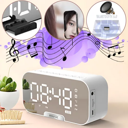 Дзеркальна мобільна колонка з годинником Q5 BT, 3W, Bluetooth, 2000 мА·год, РК-дисплей, FM-радіо, будильник, TF