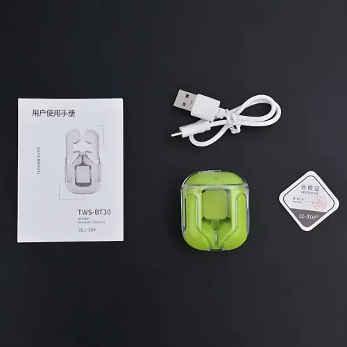 Беспроводные наушники Bluetooth ultrapods с микрофоном, 250 мАч, совместимы с Android и Apple, диапазон 10 м Зеленый - фото 18