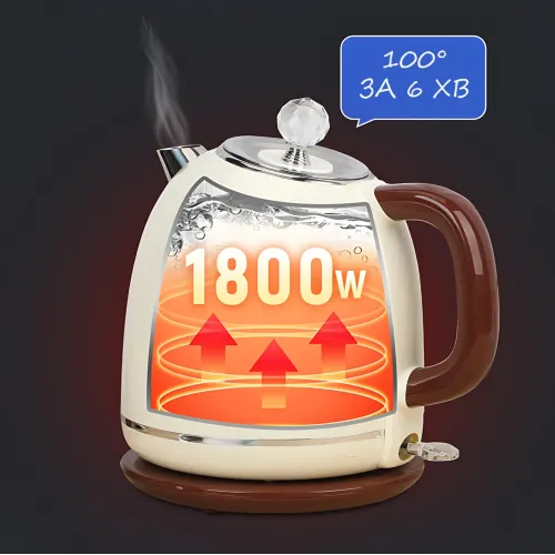 Електрочайник YD-1831, вінтажний чайник потужністю 1800W, об'ємом 1.8 л з індикацією нагрівання, бежевий - фото 8