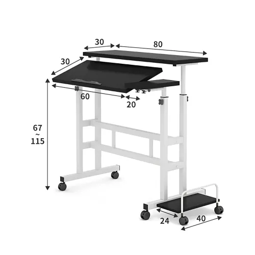 Стіл для дому комп'ютерний (101), пересувний підіймальний столик-трансформер на колесах, з полицею для ПК, Чорний - фото 18