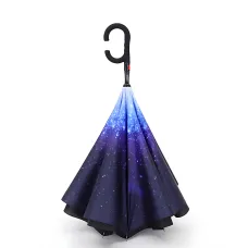 Зонтик обратной сборки up-brella космос, зонт от дождя и солнца Звездное небо с длинной ручкой
