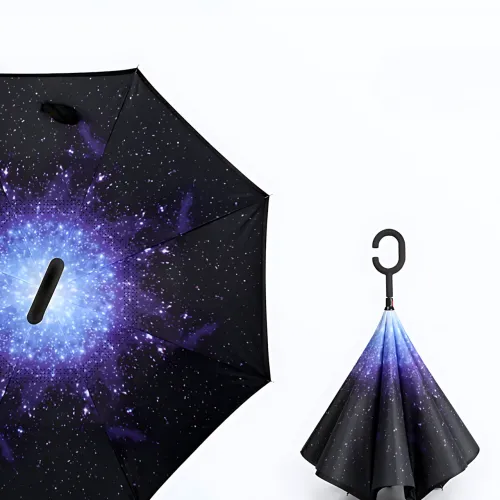 Парасолька зворотного збирання up-brella космос, парасолька від дощу та сонця Зоряне небо з довгою ручкою - фото 3