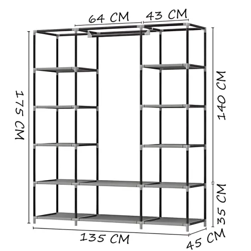 Портативна тканинна шафа органайзер Storage Wardrobe HCX 68130 на 3 секції, 175х45х130 см - фото 6