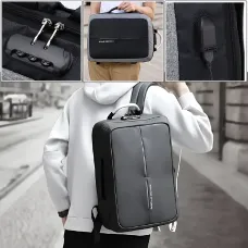 Мужской деловой рюкзак fashion style, водонепроницаемая сумка трансформер антивор 2 в 1 Черный
