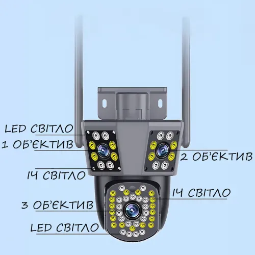 Вулична Wi-Fi камера відеоспостереження 360°, 4MPx+4MPx+4MPx, 3 об'єктиви, відстеження руху, дуплекс - фото 12