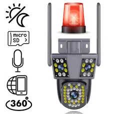 Уличная Wi-Fi камера видеонаблюдения 360°, 4MPx+4MPx+4MPx, 3 объектива, отслеживание движения, дуплекс