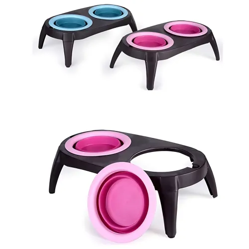 Миска подвійна на складаній підставці для собак і кішок Pet Bowl Set на антиковзних ніжках, 500 мл - фото 2
