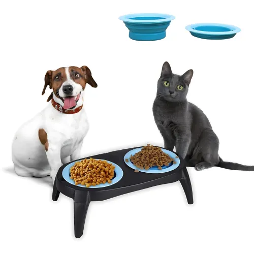 Миска подвійна на складаній підставці для собак і кішок Pet Bowl Set на антиковзних ніжках, 500 мл - фото 7