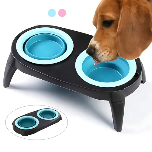 Миска подвійна на складаній підставці для собак і кішок Pet Bowl Set на антиковзних ніжках, 500 мл - фото 10