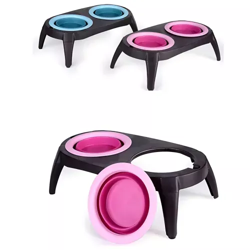 Миска двойная на складной подставке для собак и кошек Pet Bowl Set на антискользящих ножках, 500 мл - фото 2