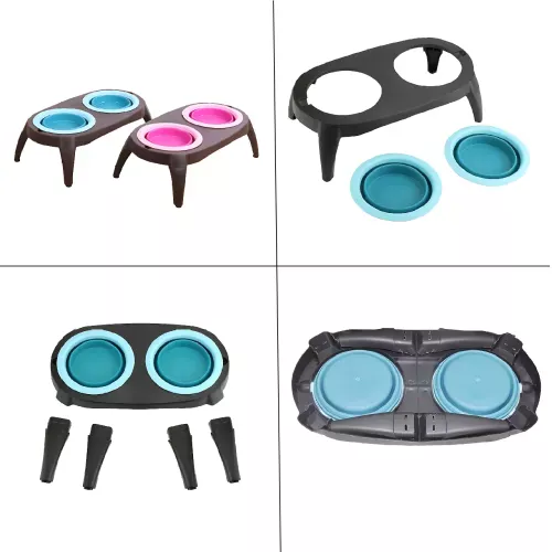 Миска двойная на складной подставке для собак и кошек Pet Bowl Set на антискользящих ножках, 500 мл - фото 3