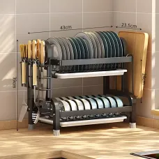 Сушарка для зберігання посуду та ножів Dish Storage With Knife, двоярусна, 43x23x39 см, металева, чорний