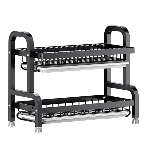 Сушарка для зберігання посуду та ножів Dish Storage With Knife, двоярусна, 43x23x39 см, металева, чорний - фото 2