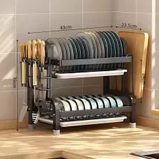 Сушарка для зберігання посуду та ножів Dish Storage With Knife, двоярусна, 43x23x39 см, металева, чорний