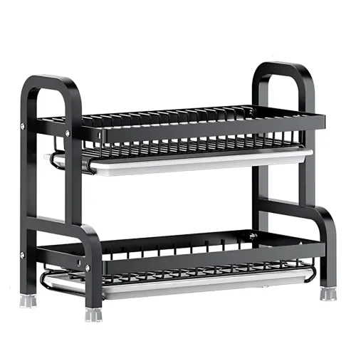 Сушарка для зберігання посуду та ножів Dish Storage With Knife, двоярусна, 43x23x39 см, металева, чорний - фото 2