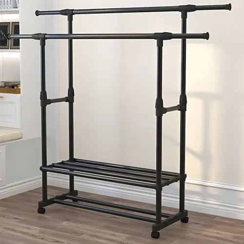 Вішалка для одягу, телескопічна Double Garment Rack на колесах із регулюванням висоти, 150х155 см - фото 4
