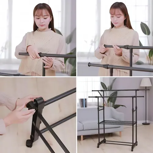 Вішалка для одягу, телескопічна Double Garment Rack на колесах із регулюванням висоти, 150х155 см - фото 8