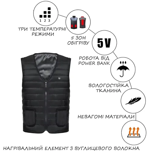 Согревающий жилет с подогревом, зимняя жилетка НФ-00008898 с подогревом +25-45°С от usb, унисекс - фото 6
