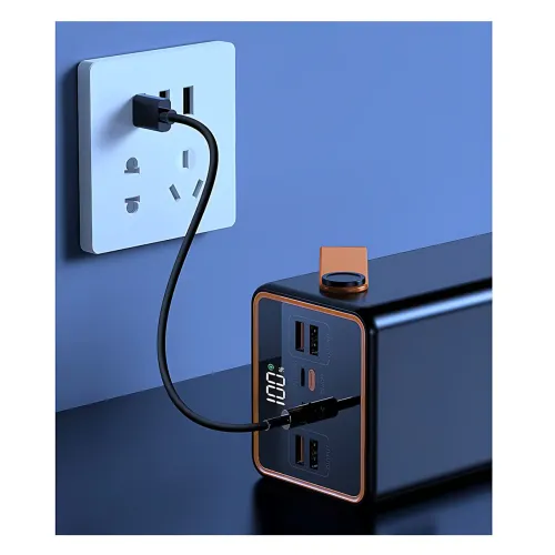 Power Bank 100 000 MAH, портативне зарядне YM-655 зі швидким заряджанням, 4 USB і яскравим ліхтарем, білий - фото 8