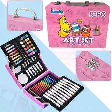 Набір для малювання Art Set, олівці, маркери, фарби в пластиковій рожевій валізці, 82 предмети