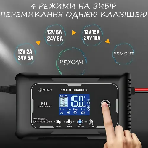 Автомобільний зарядний пристрій для літієвих і олив'яно-кислотних акумуляторів HTRC, 15 A - фото 6