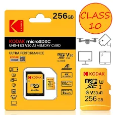Высокоскоростная карта памяти microSD Kodak 256 GB class 10 с адаптером