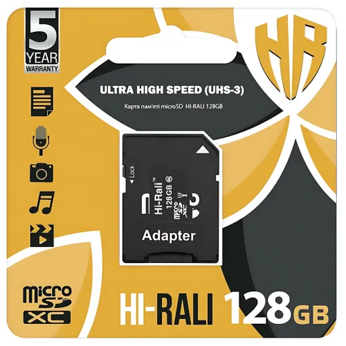 Картка пам'яті Hi-Rali MicroSDXC & Adapter, інтерфейс UHS-3, швидкість Class 10, об'єм 128Gb, Black - фото 4