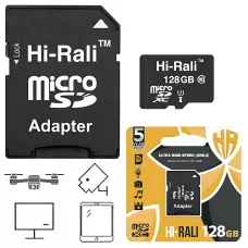Картка пам'яті Hi-Rali MicroSDXC & Adapter, інтерфейс UHS-3, швидкість Class 10, об'єм 128Gb, Black