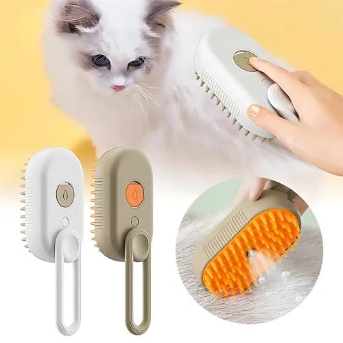 Парова щітка-масажер 3 в 1, PET SPRAY MASSAGE BRUSH з паровим розпилювачем для вичісування собак і кішок Білий - фото 3