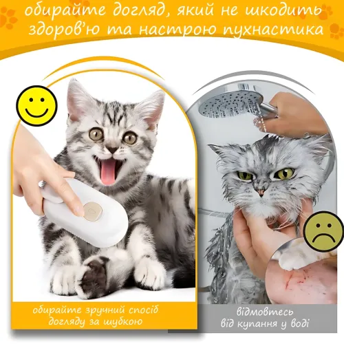 Парова щітка-масажер 3 в 1, PET SPRAY MASSAGE BRUSH з паровим розпилювачем для вичісування собак і кішок Білий - фото 7