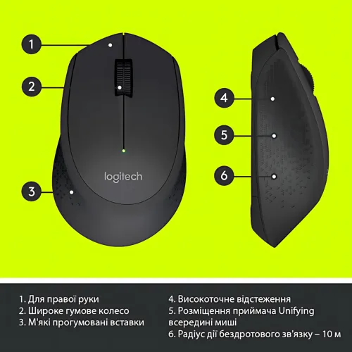 Мишка бездротова LOGITECH M280 Comfort Plus у блістері, 1000 dpi, чорний - фото 7