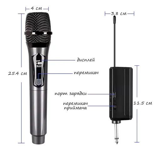 Мікрофон бездротовий із караоке, Bluetooth-мікрофон UHF TTD-M10 з дальністю дії до 50 м, сірий - фото 8