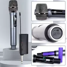 Мікрофон бездротовий із караоке, Bluetooth-мікрофон UHF TTD-M10 з дальністю дії до 50 м, сірий