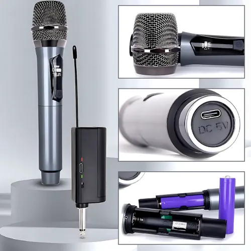 Микрофон беспроводной с караоке, Bluetooth-микрофон UHF TTD-M10 с дальностью действия до 50 м, серый