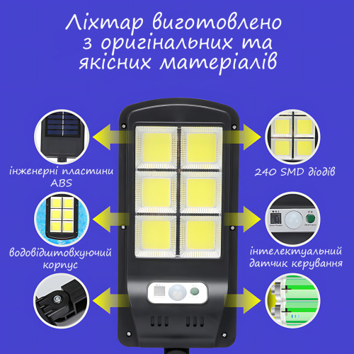 Вуличний світильник на сонячній батареї з пультом Solar Street Light BK-240B-SMD, автономний LED ліхтар - фото 4