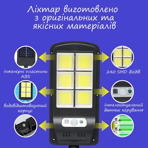 Вуличний світильник на сонячній батареї з пультом Solar Street Light BK-240B-SMD, автономний LED ліхтар - фото 14