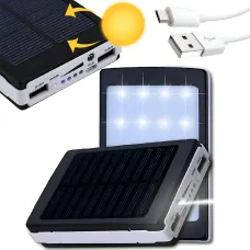 Solar Power Bank 9000 mAh, портативное зарядное устройство с фонариком, зарядка USB и от солнца