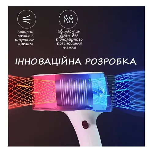 Бездротовий фен для волосся Portable Hair Dryer, 2600 mAh, 500 Вт, з гарячим і холодним обдувом та іонізацією Зелений - фото 7