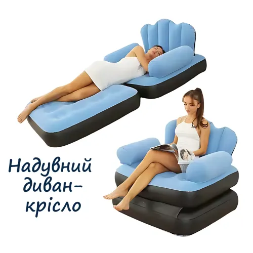 Надувне крісло-ліжко, портативний надувний диван Lounge з флокованим покриттям, 198х98х22 см, синій - фото 2