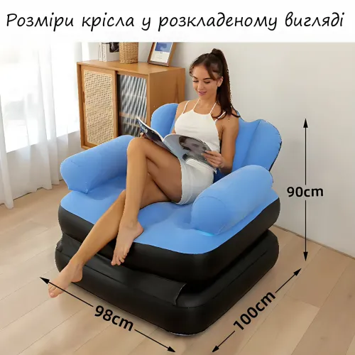 Надувне крісло-ліжко, портативний надувний диван Lounge з флокованим покриттям, 198х98х22 см, синій - фото 8