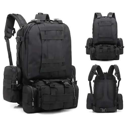 Тактичний рюкзак із підсумками B08, туристичний військовий рюкзак molle 55 літрів, 55х40х25 см, чорний оксфорд - фото 5