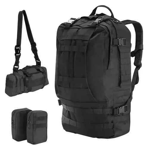 Тактичний рюкзак із підсумками B08, туристичний військовий рюкзак molle 55 літрів, 55х40х25 см, чорний оксфорд - фото 9