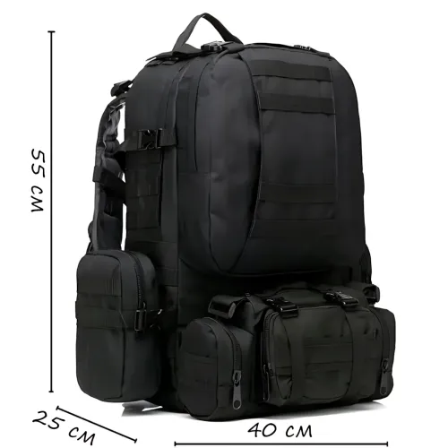 Тактичний рюкзак із підсумками B08, туристичний військовий рюкзак molle 55 літрів, 55х40х25 см, чорний оксфорд - фото 8