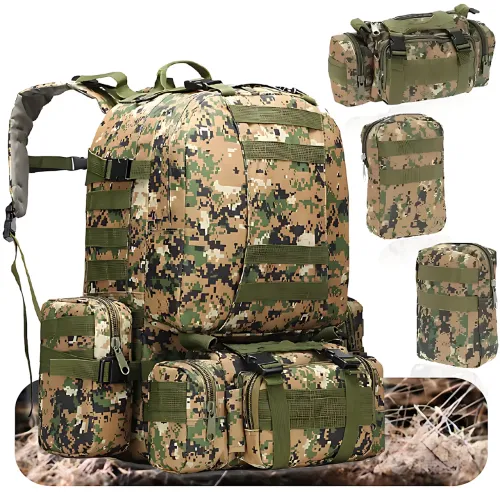 Тактичний рюкзак із підсумками B08, туристичний військовий рюкзак molle 55 л, 55х40х25 см, піксель оксфорд