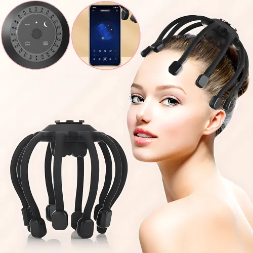 Вібро масажер для голови Head massger, Bluetooth, робота від акумулятора, 4 режими, 10 масажних точок