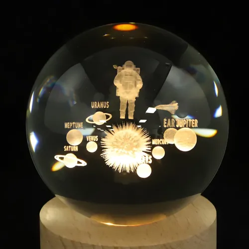 3D нічник Хрустальна куля з астронавтом — Сонячна система, USB, 8 см - фото 5