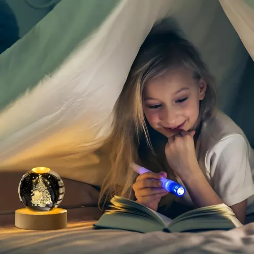Декоративний 3D-нічник, кришталевий нічник Різдво у скляній кулі з підсвіткою - фото 6